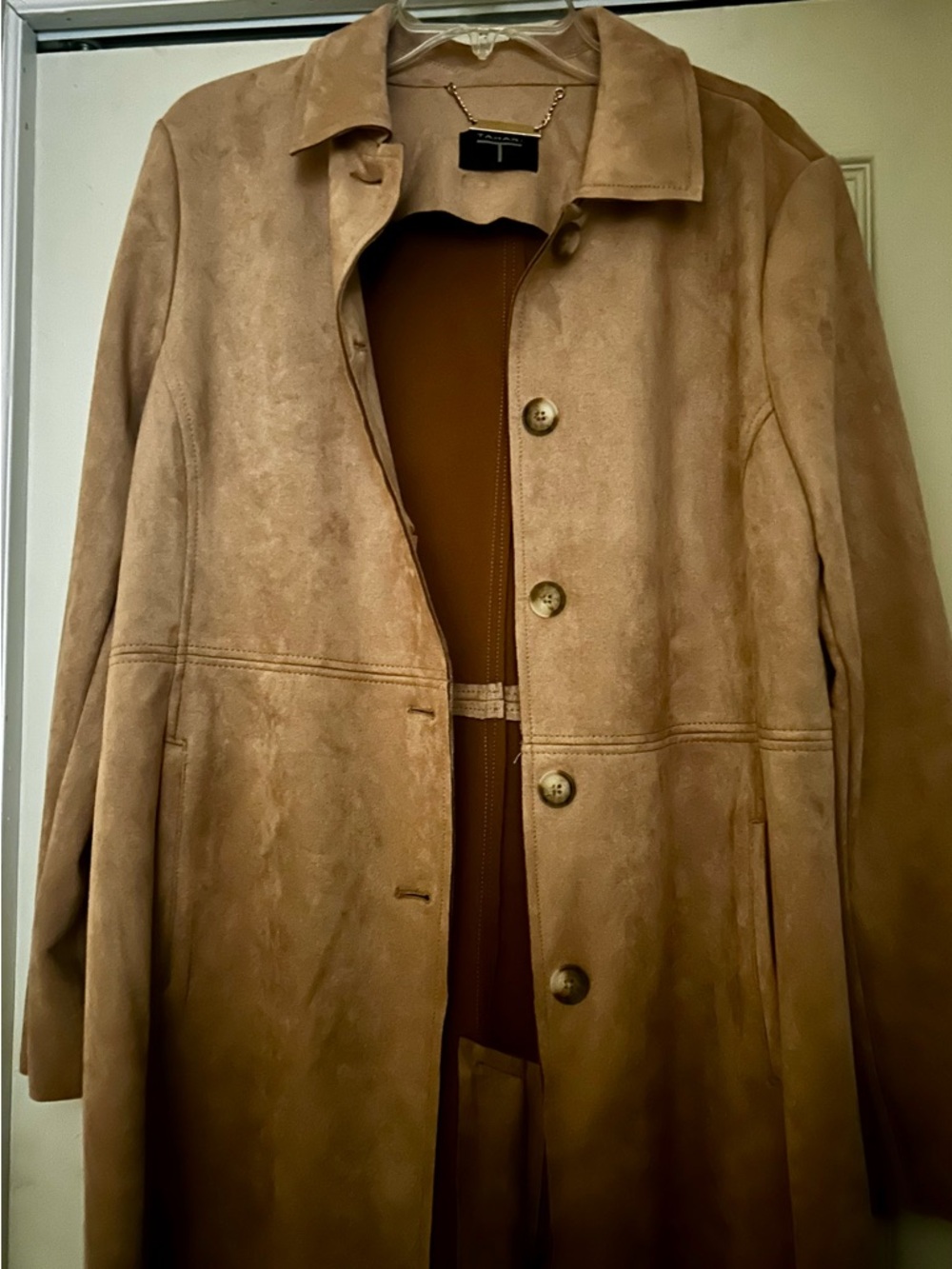 Tahari Tan Suede Long Trench Coat